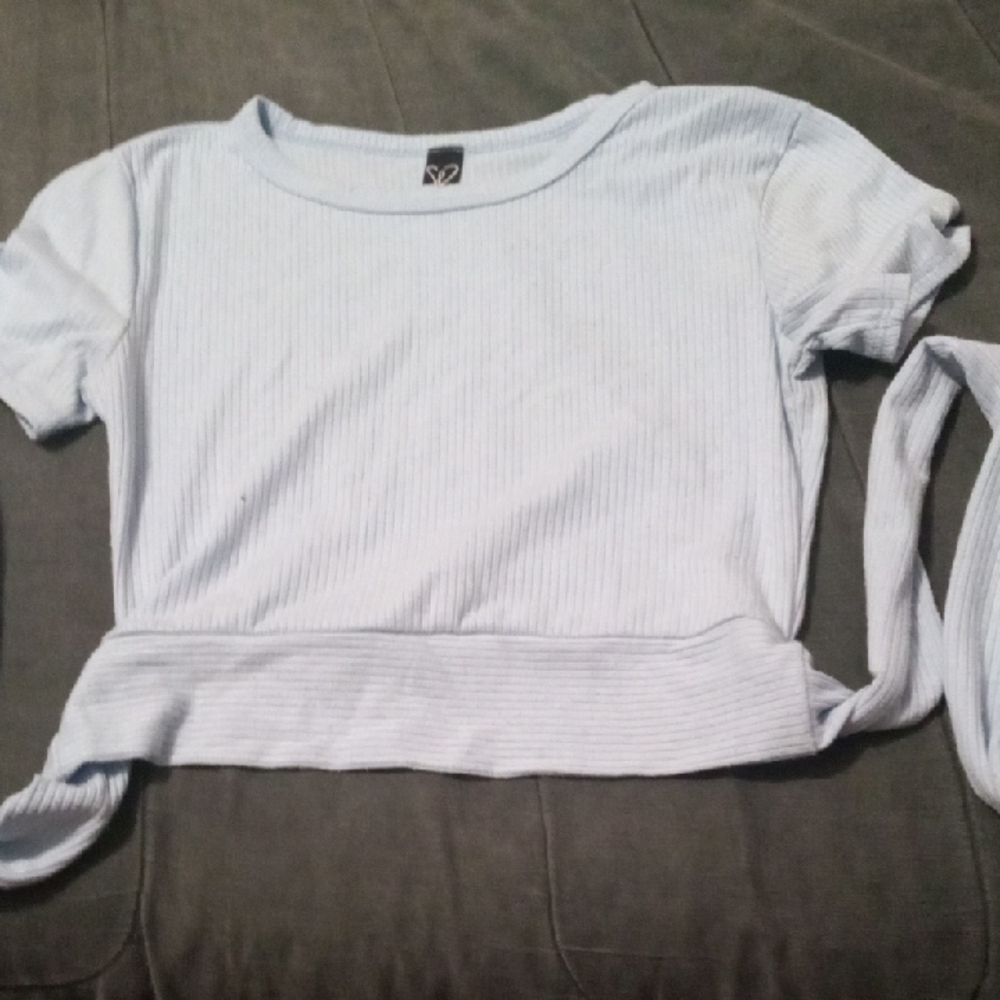 Windsor Sky Blue Ribbed Short Sleeve Top